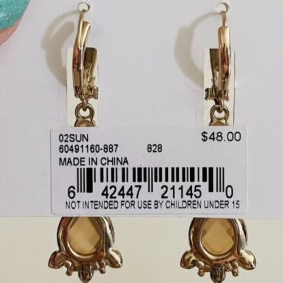 Marchesa Gold-Tone Multi-stone Drop Earrings Soft Yellow Stones with Rhinestones - Picture 3 of 4